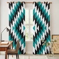 thumbnail image 4 of Turquoise Aztec Kitchen Curtains 84 Inch Length, Black White Southwest Vintage Geometric Grommet Top Bedroom Living Room Curtains, Light Filtering Cafe Curtain Drapes 2 Panels Set 84''x84'', 4 of 9