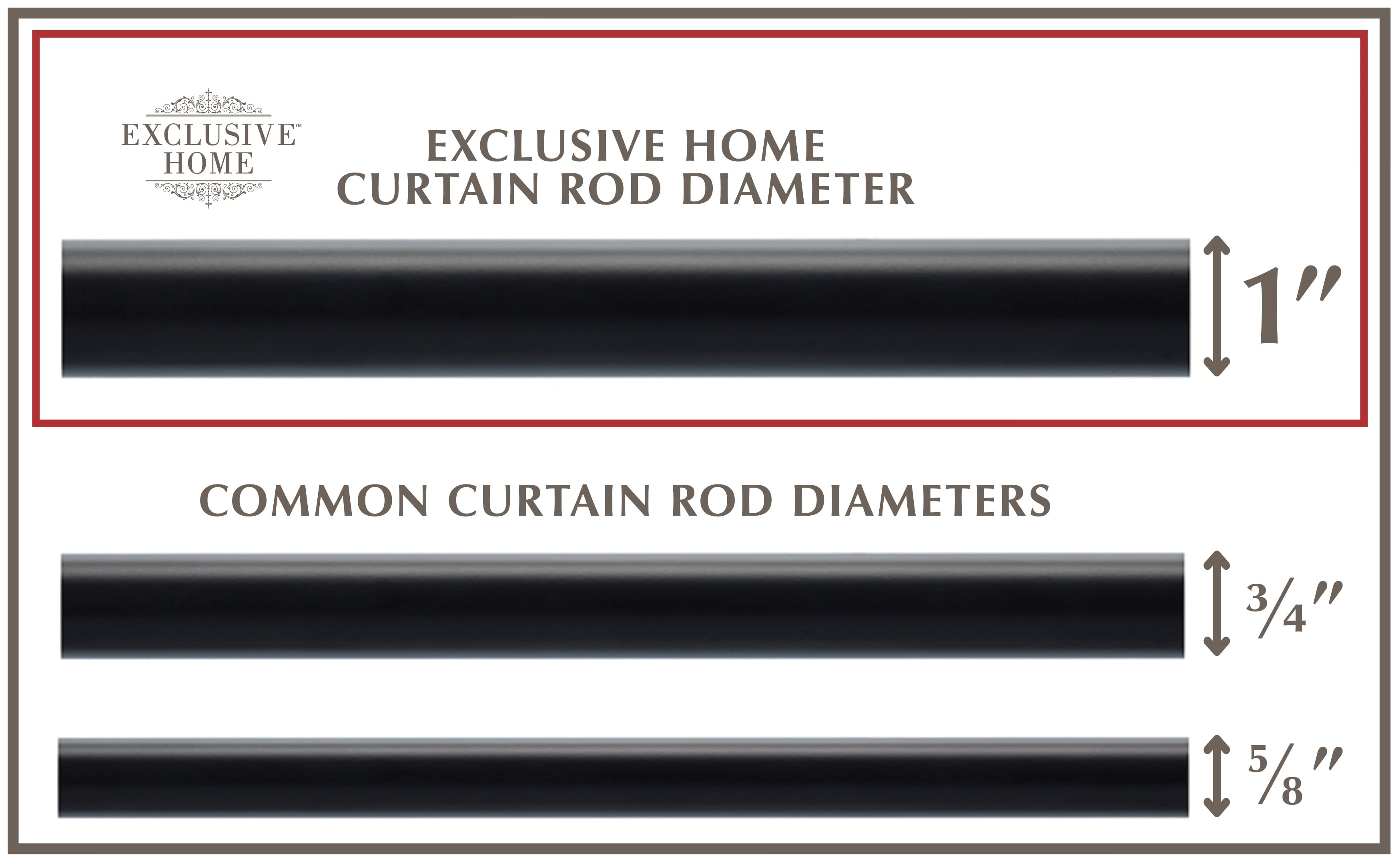 Exclusive Home Torch 1" Curtain Rod and Finial Set, Matte Black, Adjustable 36"-72"