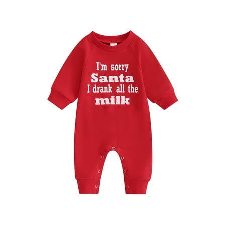 

Baby Christmas Romper Long Sleeve Crew Neck Letter Print Jumpsuit