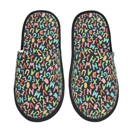 

Fuzoiu Alphabet Print Unisex Furry Slippers Plush Indoor Shoes Trendy House Slippers Anti-Skid EVA Sole House Shoes for Home Office and Travel -Large