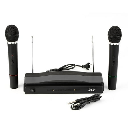 75KHz Microphone System Professional Wireless Dual Handheld 2 Microphones Receiver Pop/ Shock Noise Protection Compression