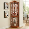 thumbnail image 2 of Curio Cabinet with Glass Doors, Glass Display Cabinet China Cabinet with Adjustable Shelves & Mirrored Back Panel, Built-in Lighted, Corner Cabinet Glass Display Case for Living Room, Entryway, Oak, 2 of 9