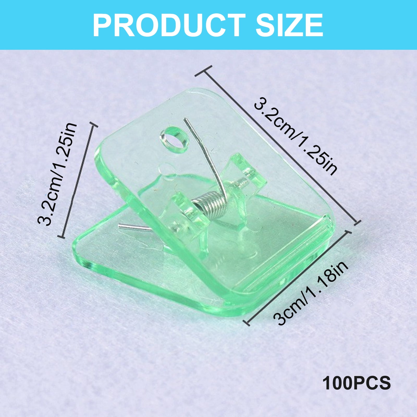 100Pcs Clear Clip File Paper Clamps for Craft Bag Photo Drawing Board Square Colored Paper Clip for Kitchen