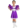 thumbnail image 3 of MSemis Kids Girls Cheerleader Outfits School Uniform Dress and Socks with Pom Poms Purple 11-12, 3 of 6