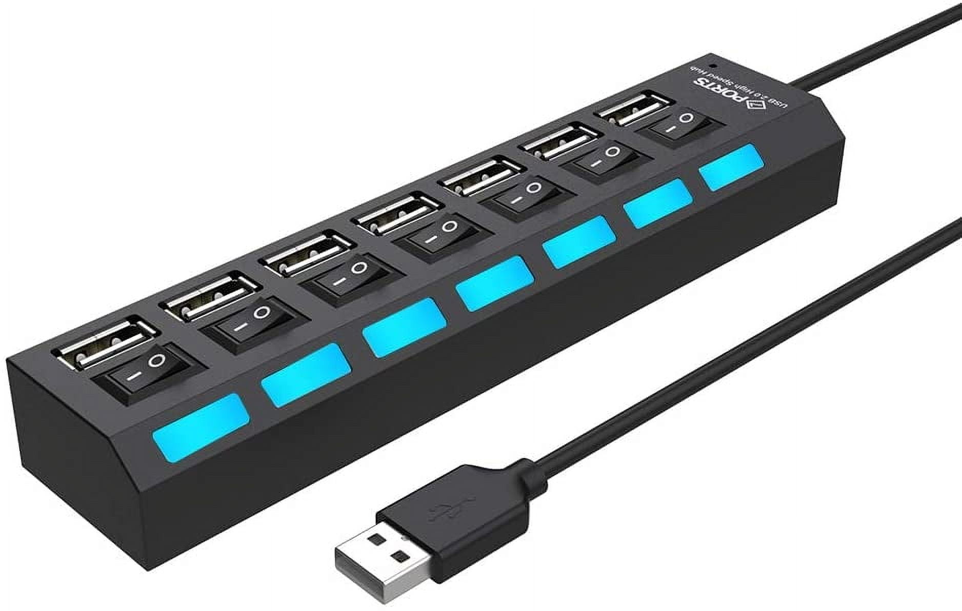 Multi Port USB Hub Splitter, 7-Port USB 2.0 Hub for Laptop, USB Port Expander with On/Off Individual Switch Compatible for All USB Device,2 pack