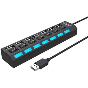 Multi Port USB Hub Splitter, 7-Port USB 2.0 Hub for Laptop, USB Port Expander with On/Off Individual Switch Compatible for All USB Device,2 pack