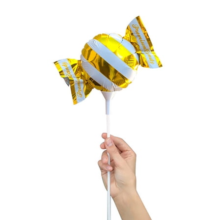 4 inch Handheld Candy - Yellow/ White Stripes (Air-Fill Only) Foil Mylar Balloon - Party Supplies Decorations