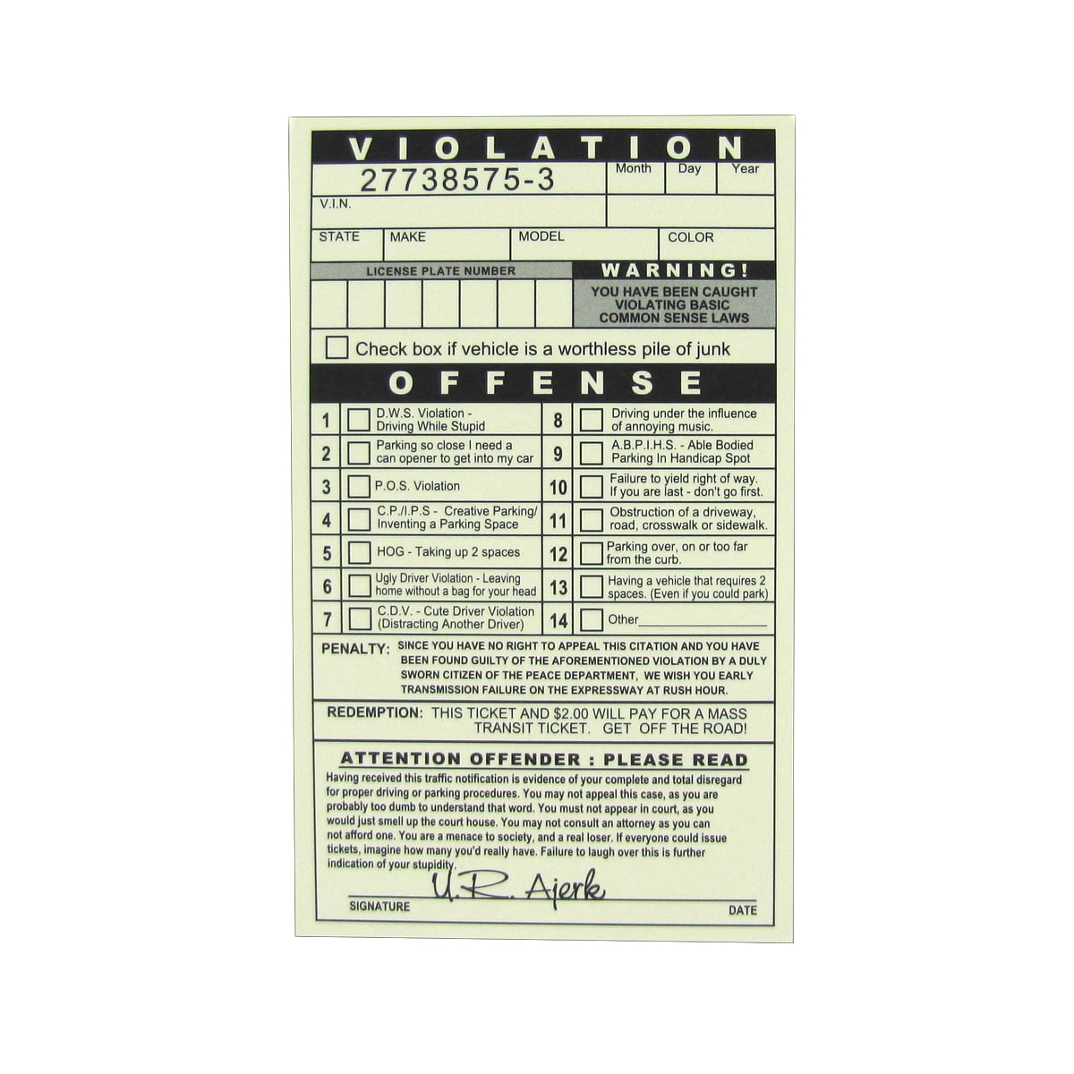 Avoir Images Funny Realistic Fake Parking Ticket Set Novelty Car Violation actualisé par
