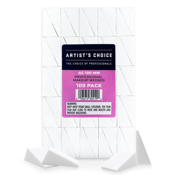 Artist's Choice Esponja de maquillaje Mini aplicador Cuñas Esponjas cosméticas triangulares para base Rubor Sombra de ojos Mezcla y suavizado Desechable Sin látex Paquete de 100