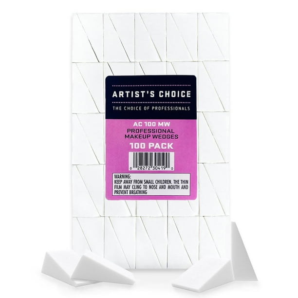 Artist's Choice Esponja de maquillaje Mini aplicador Cuñas Esponjas cosméticas triangulares para base Rubor Sombra de ojos Mezcla y suavizado Desechable Sin látex Paquete de 100