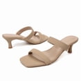 thumbnail image 3 of Pennysue Women Square Toe Low Heel Sandals Cushioned Slip On Two Strap Heeled Sandals for Wedding Working Partying, 3 of 7