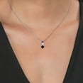 thumbnail image 3 of Gem Stone King Black Onyx White Moissanite Blue Created Sapphire 3 Stone Pendant Necklace for Women (0.85 cttw, Gemstone Birthstone, Round 5MM, 4MM and 3MM, with 18 inch Chain), 3 of 3