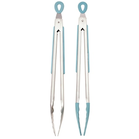 The Pioneer Woman Kitchen Tongs, Silicone and Stainless Steel, Set of 2, Teal