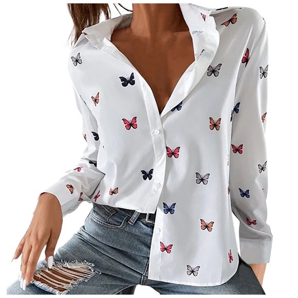 Pompotops Chemise à Manches Longues Imprimée Numérique pour Femme Chemise Imprimée Haut Mode en Solde