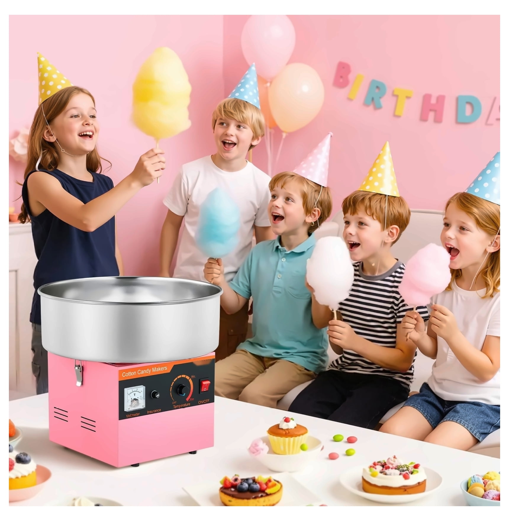 Cotton Candy Machine Commercial 1000W Electric Floss Maker Pink