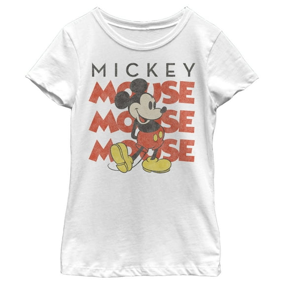 Girl's Mickey & Friends Mickey Mouse Name Stack Distressed  Graphic Tee White Small