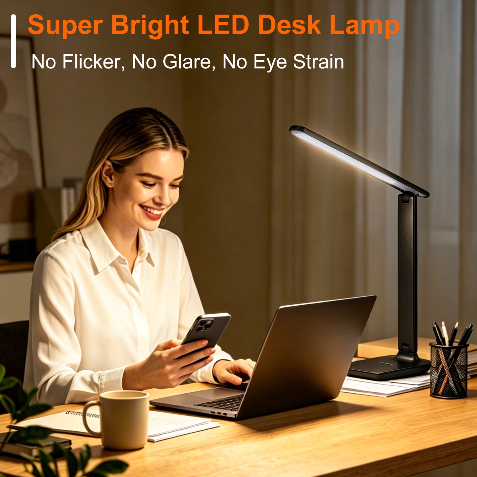 FOUKUS LED Desk Lamp Desk Lamp with USB Charging Port: Dimmable Desk Lamp for Home Office & Study, 5 Color Modes, Touch Control Desk Light, Foldable Table Lamp for Bedroom Dorm Reading