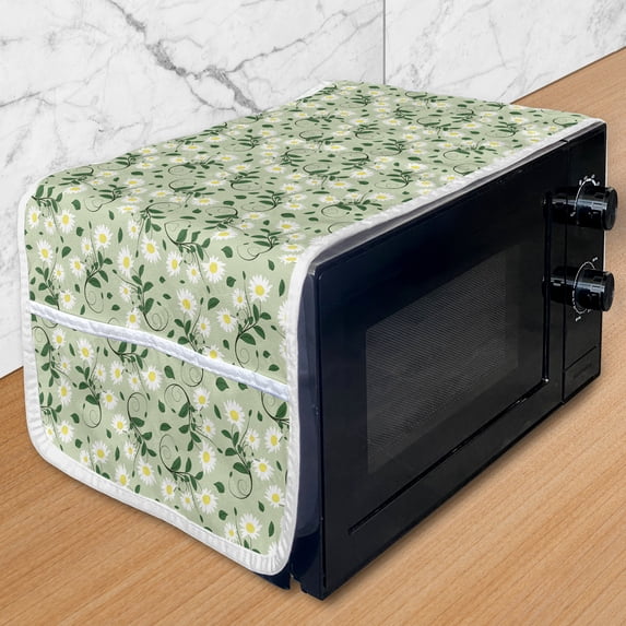 Floral Microwave Oven Cover, Burgeoning Daisies with Leaves on Swirling Branches, Water Resistant Organizer with Pockets for Kitchen, 36" x 12", Green Green, by Ambesonne