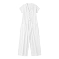 thumbnail image 7 of hoksml Women's V-Neck Short Sleeve Jumpsuit, Casual Button Front Wide Leg Overalls with Pockets, 7 of 7