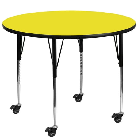 UPC: 0847254081290 | Flash Furniture Wren Mobile 48 Round Yellow HP Laminate Activity Table – Standard Height Adjustable Legs