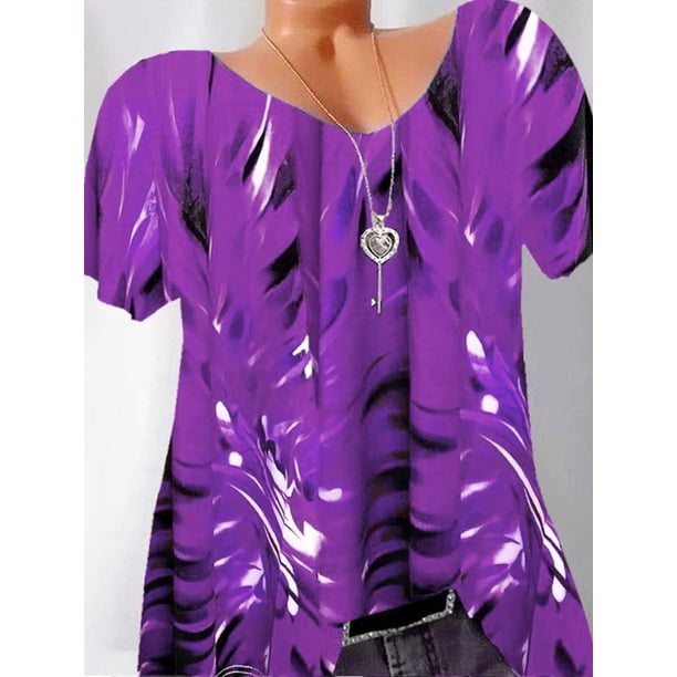 Tallas de talla grande Tinta Impresión en V cuello de tee Rosegal Camisetas tallas grandes