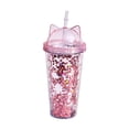 thumbnail image 2 of Dujiujun 420ml Water Cup Eye-catching Heat Resistant PS Lovely Water Drinking Straw Cup with Sequins for Home, 2 of 8
