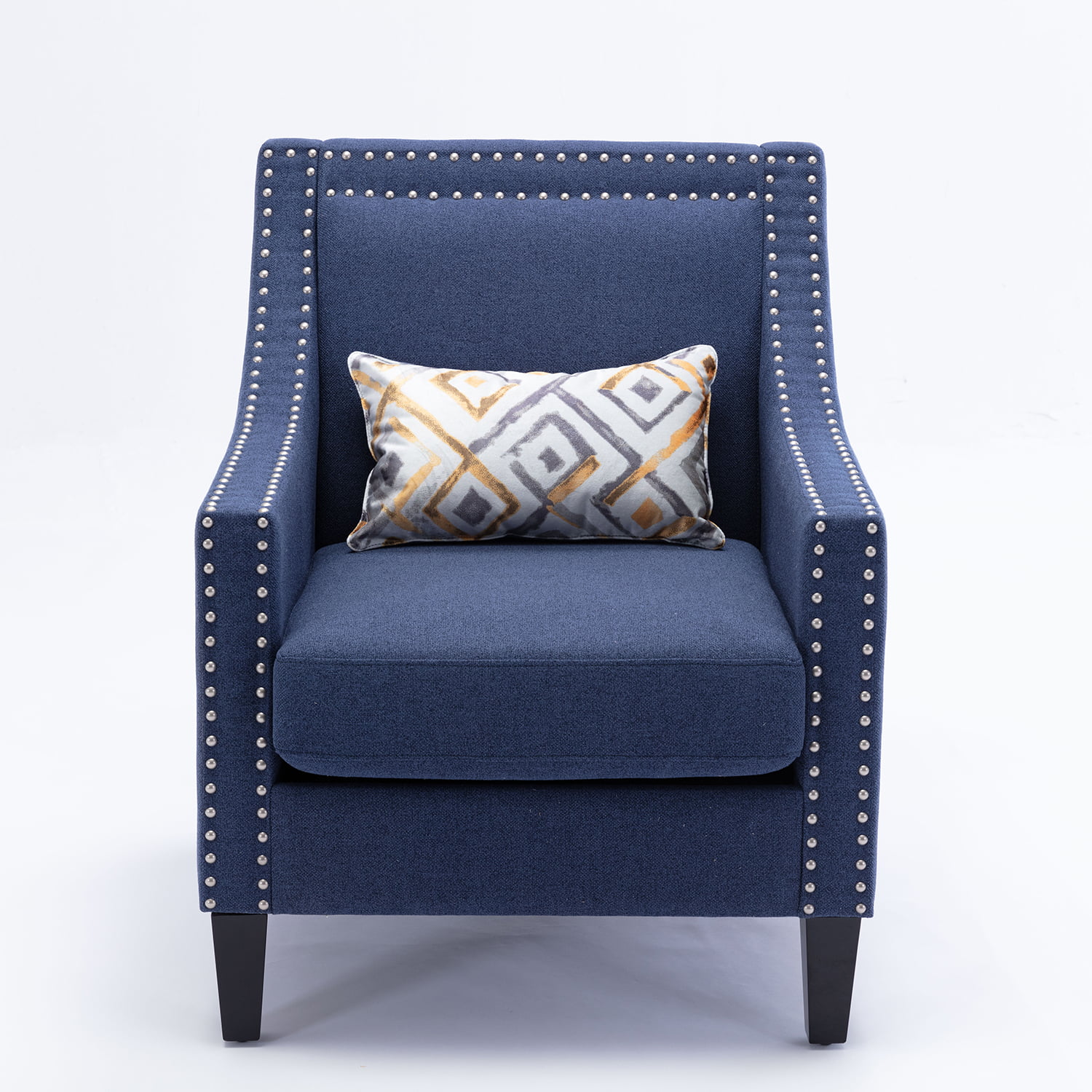 Mid Century Modern Linen Upholstered Nailhead Trim Accent