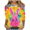thumbnail image 3 of VgaVtl 3/4 Sleeve T-Shirt for Women Easter Plus Size Womens Tops Casual Regular Pull on Fashion Going Out Tie-Dye Tops,S, 3 of 6