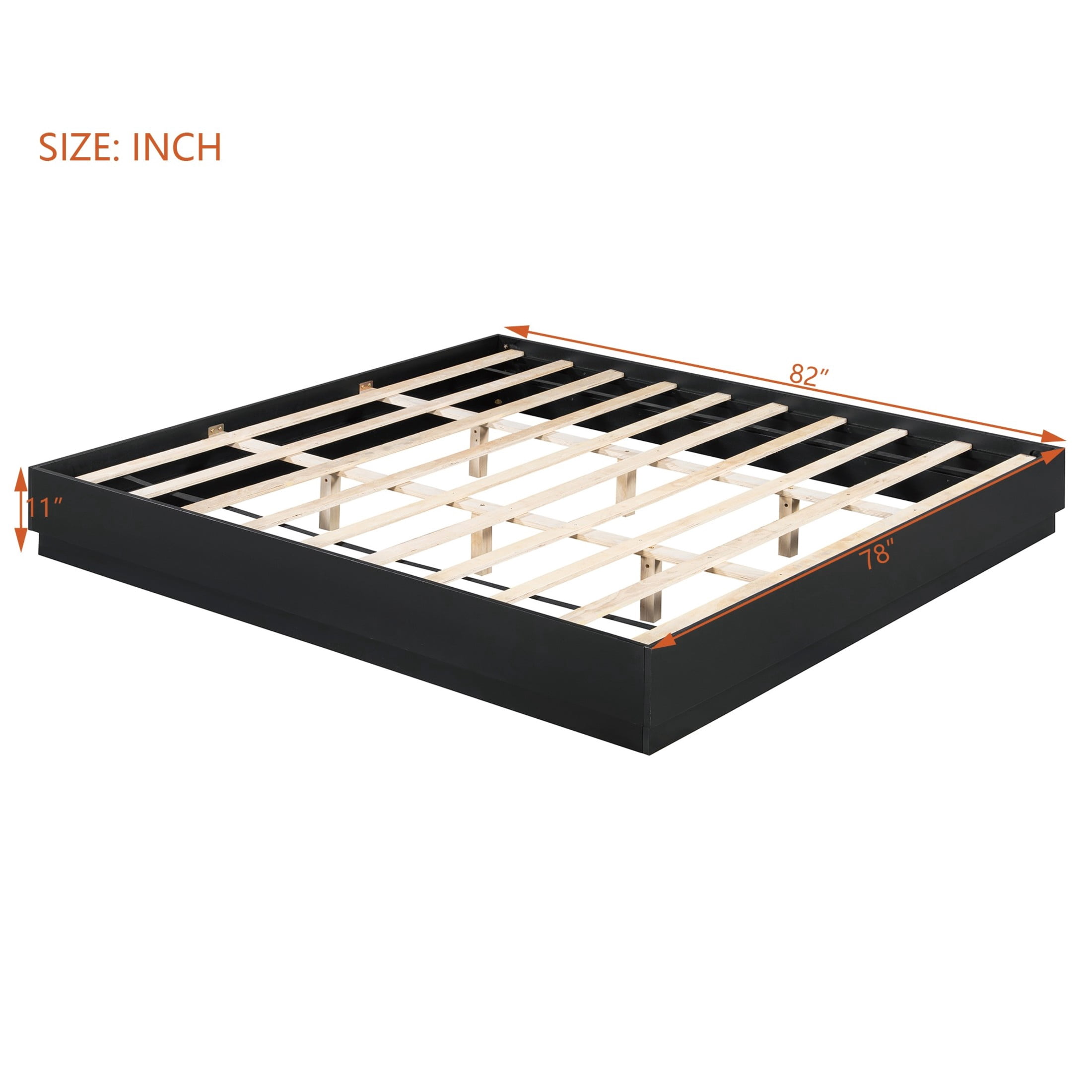 Christopher Knight Home King Platform Bed Frame with Wood Slat Support, Low Profile Design, Black
