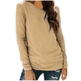 thumbnail image 2 of Idoravan Womens Tshirts V Neck Long Sleeve Tops Tee Solid Color Blouse Womens Winter Sexy V Neck Long Sleeve Tops Regular Blouse Beige S, 2 of 7
