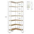 thumbnail image 6 of Finmind 7-Tier Etagere Bookcase, 78.74 Inch Industrial Corner Display  Bookshelf, Freestanding Wood and Metal Corner Shelf for Living Room, Kitchen, Home Office, Light Brown and White, 6 of 8