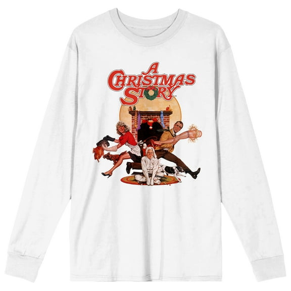 A Christmas Story Classic Poster Art Women's White Long Sleeve Crew Neck Tee-Medium