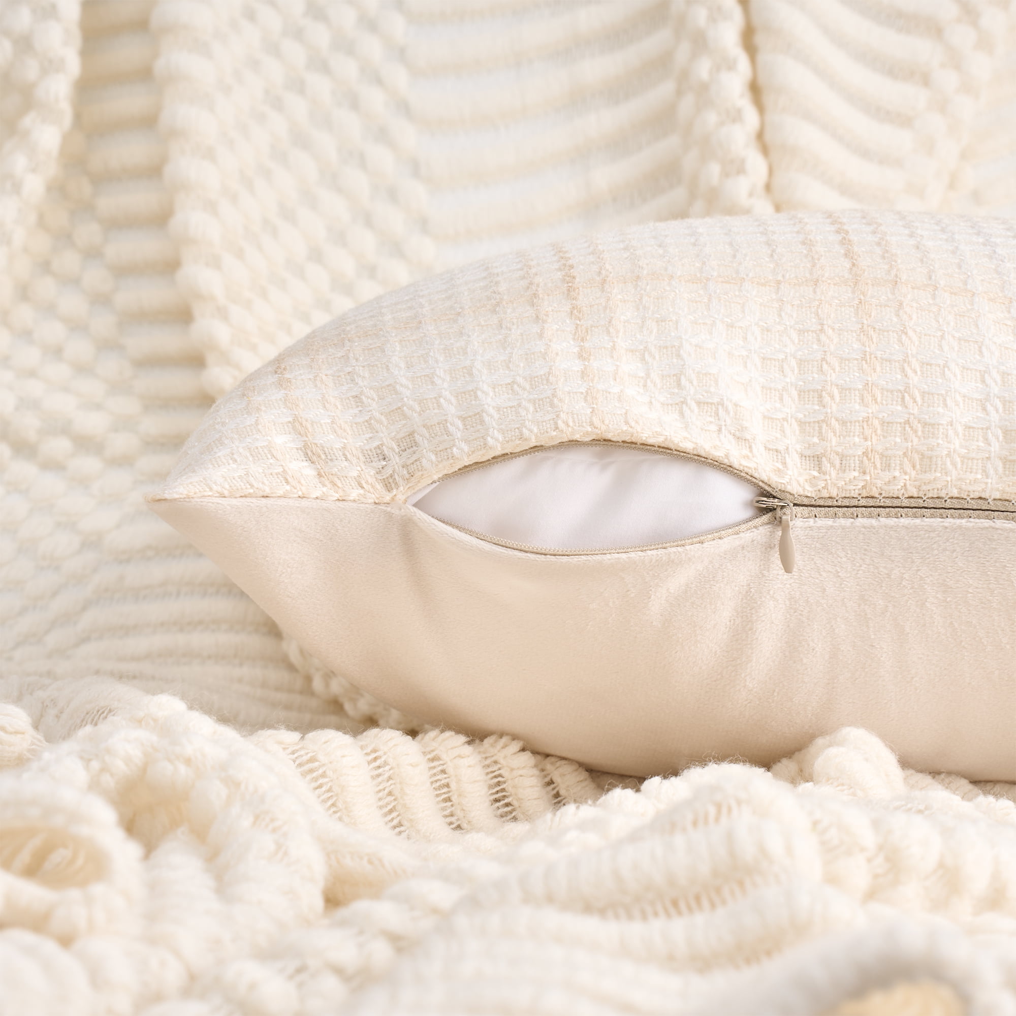 Unique Bargains Plaid Decorative Throw Pillow Covers Pack of 2 Beige 20" x 20"