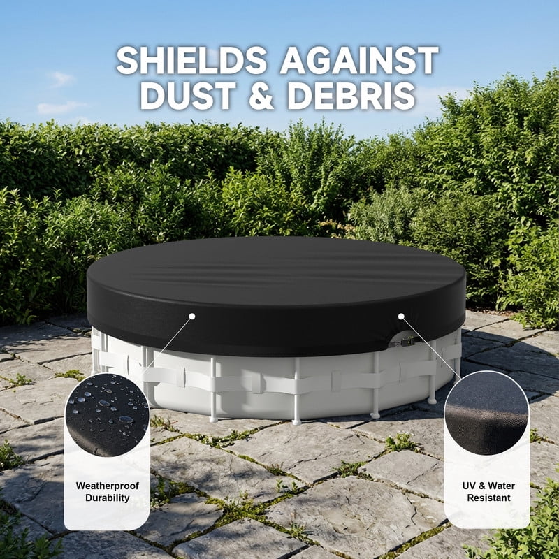 SHELTUSE 28Ft Round Pool Cover for Above Ground Pools, Swimming Pool Cover with Adjust the webbing tensioner, Featuring Windproof, Waterproof and Dustproof Design
