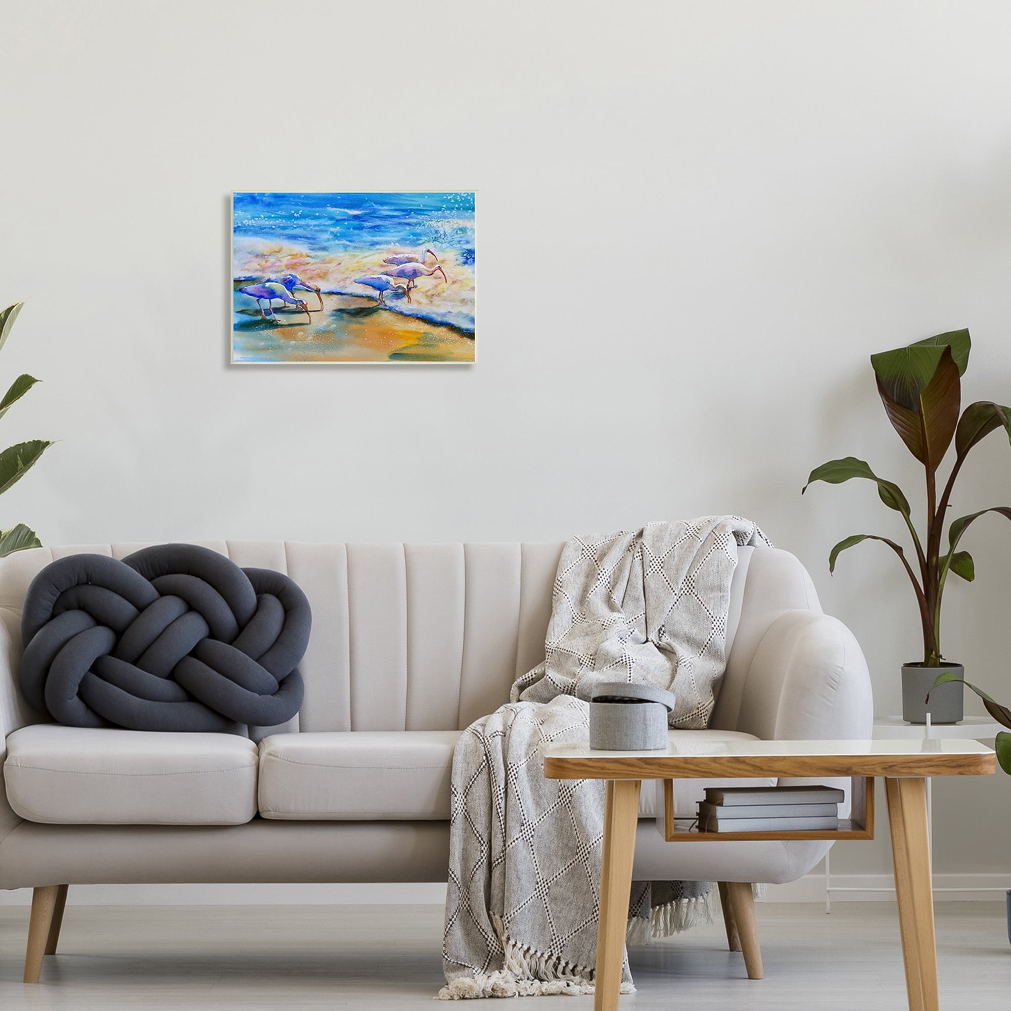 Stupell Industries Egret Birds Walking Ocean Shore Splashing Water, 19 x 13, Design by MB Cunningham