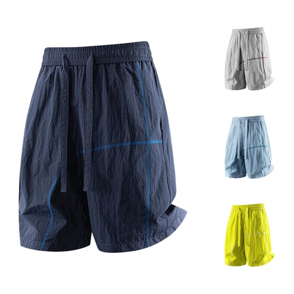LiuXxxx Casual Athletic Shorts with Multiple Pockets Loose Fit Comfortable Outdoor Sports Beach Walking Shorts Navy M