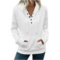 thumbnail image 2 of PiGOGI Women's Winter Loose Hooded Long Sleeve Solid Shirt Tops with Pocket - Casual Sweatshirt White XL, 2 of 6