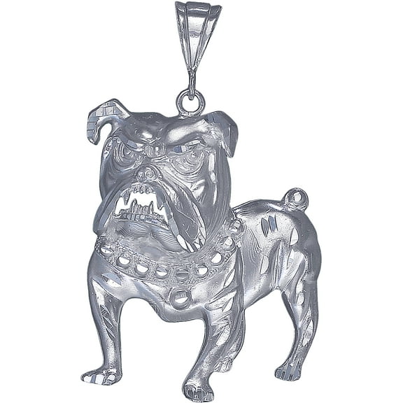 Large Heavy Sterling Silver Bulldog Pendant Necklace 16 Grams 2.75 Inches with Diamond Cut Finish and 24 Inch Figaro Chain
