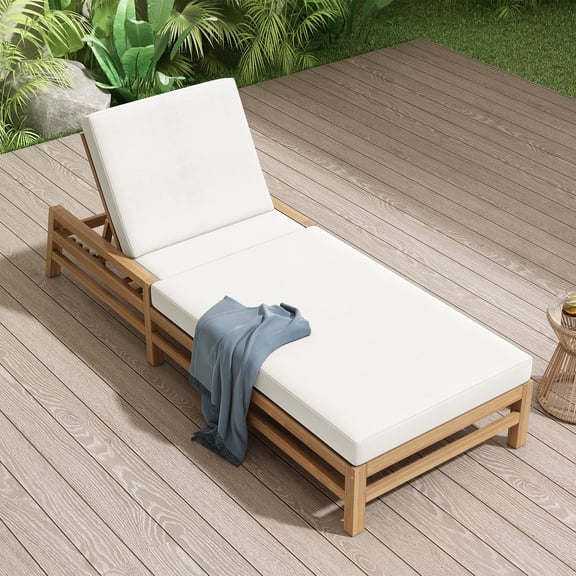 DTTRA 5-Position Acacia Wood Outdoor Chaise Lounge Set with Cushions, Light Teak