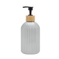 thumbnail image 1 of Dispensador de Jabón Vertical de Rayas de Fondo Redondo Reutilizable 1 Pc 13.53oz Tono Plateado Blanco, 1 of 1