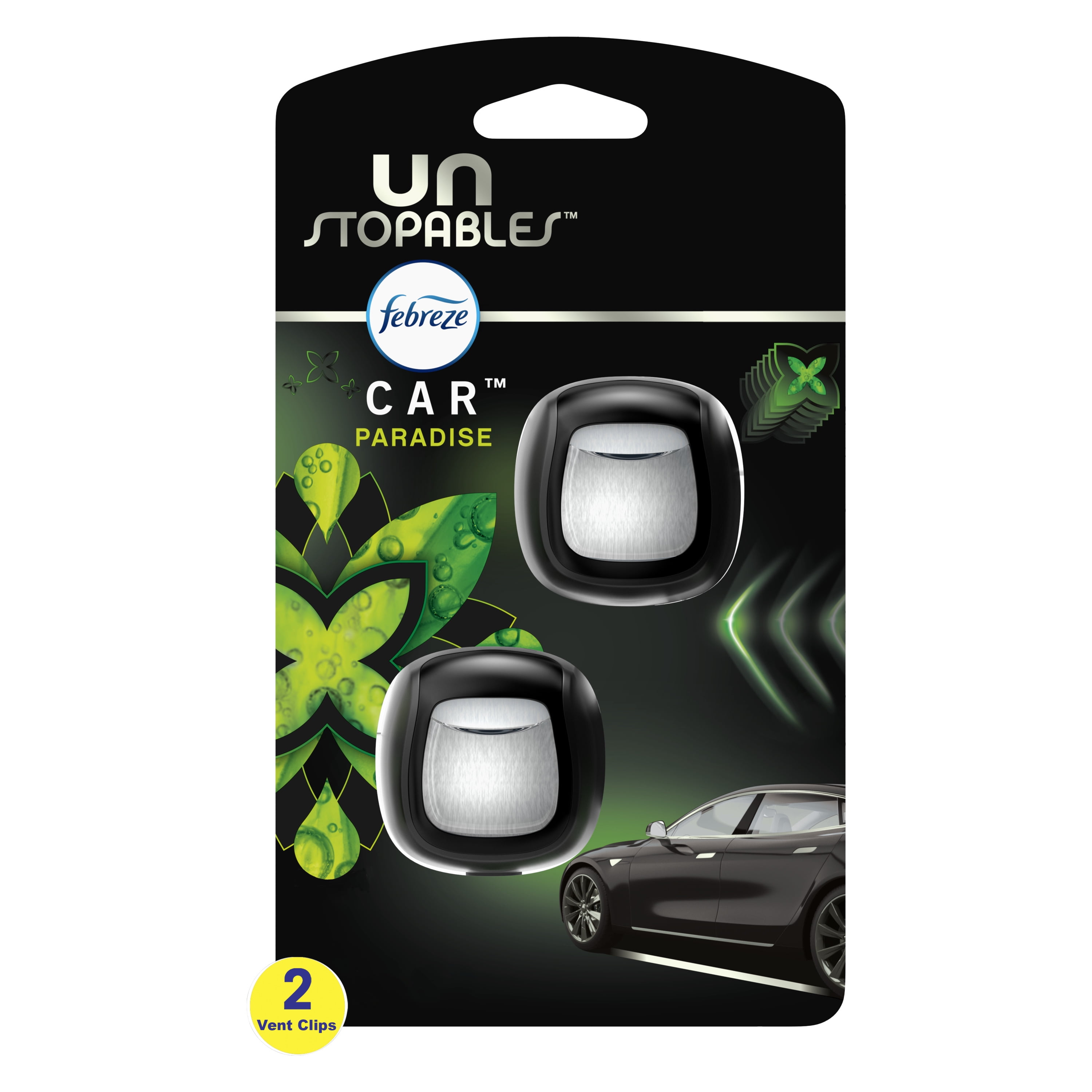 Febreze Unstopables Car Odor-Eliminating Car Freshener Vent Clip Paradise Scent, .07 oz, 2 Ct