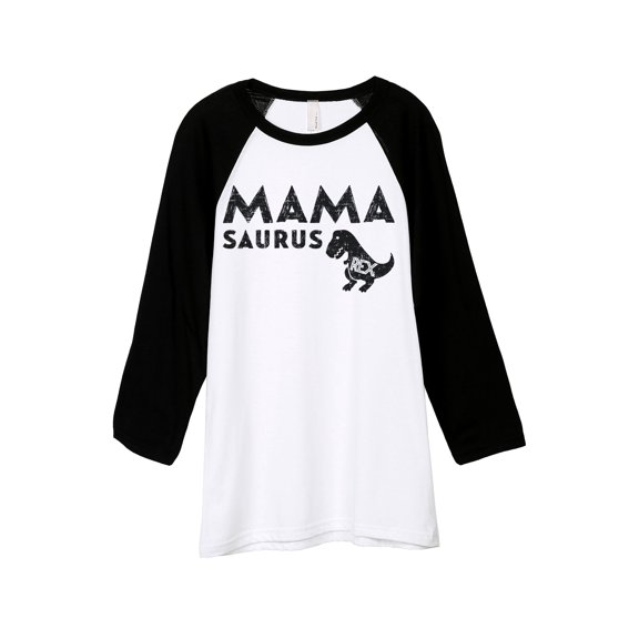 Thread Tank Mamasaurus Rex Unisex 3/4 Sleeves Baseball Raglan White Black Small