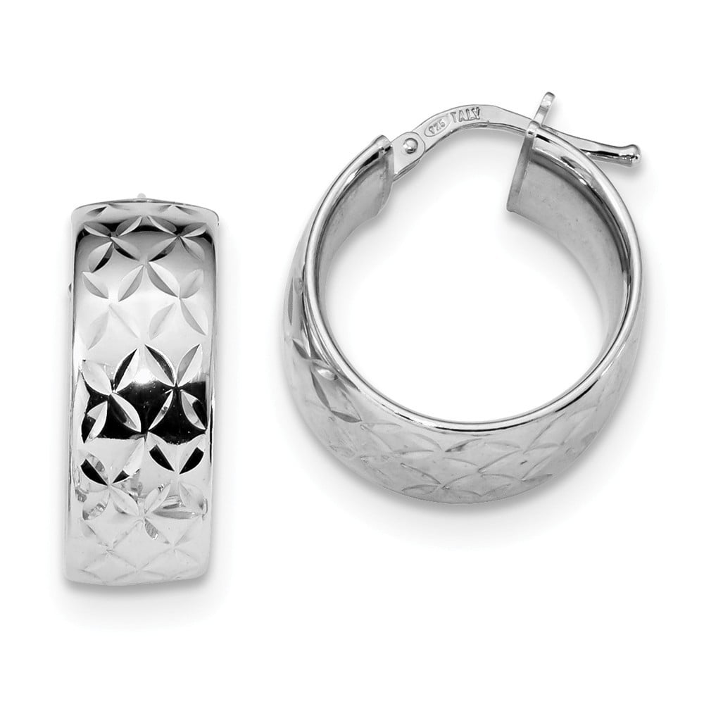Sterling Silver Rhodiumplated Polished SparkleCut Hoop Earringss