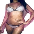 thumbnail image 1 of PENGXIANG Robe Transparente Pailletée pour Femmes avec Strass Résille Bikini Couverture de Plage, 1 of 6