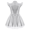 thumbnail image 2 of Oyolan Kids Girls Metallic Twirly Dress Sparkly Shiny Cap Sleeve Alien A Line Swing Dance Midi Dress Silver 10, 2 of 5