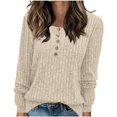 thumbnail image 2 of QUNYINEY Pullover Sweater for Women Beige Solid Henley Ribbed Knit Tops Long Sleeve Lightweight Button Loose Casual Sweaters, 2 of 7