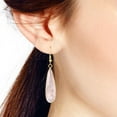 thumbnail image 5 of AeraVida Unique Light Pink Rose Quartz Long Teardrops Gold-Plated Silver Dangle Earrings, 5 of 5
