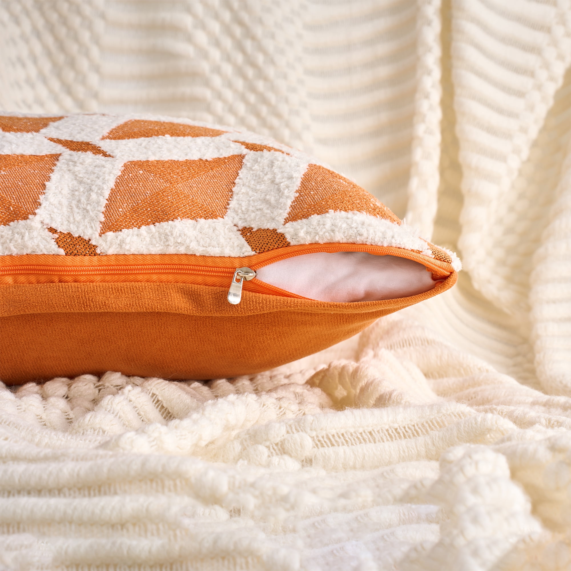 Unique Bargains Pack of 2 Square Diamond Pattern Chenille Throw Pillow Covers Orange