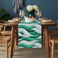 thumbnail image 2 of Green White Moire Table Runner - 120 Inch Long, Kitchen Dining Table Runner Dresser Scarves, Modern Abstract Art Farmhouse Decor for Coffee Tables Wedding Party Banquet, 2 of 8