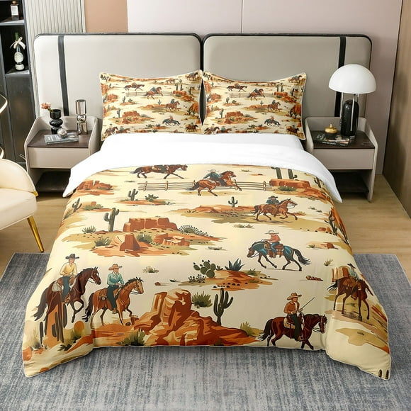 Erosebridal 100% Natural Cotton Western Comforter Cover Queen,Southwest Cowboy Duvet Cover,American Wild West Desert Cactus Bedding Set（No Comforter）